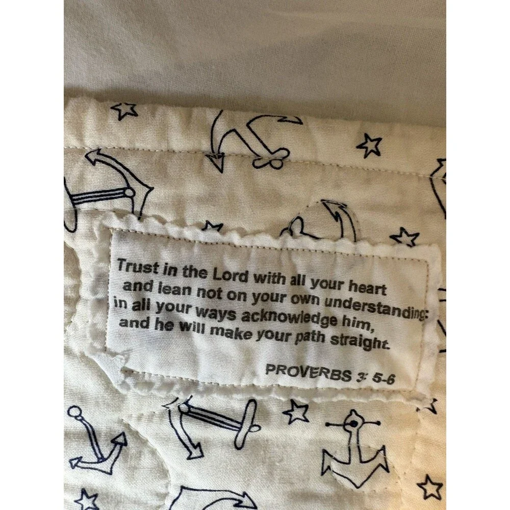 Patchwork Baby Quilt Anchors On Back Proverbs Scripture On Back See Pics 38”x38”